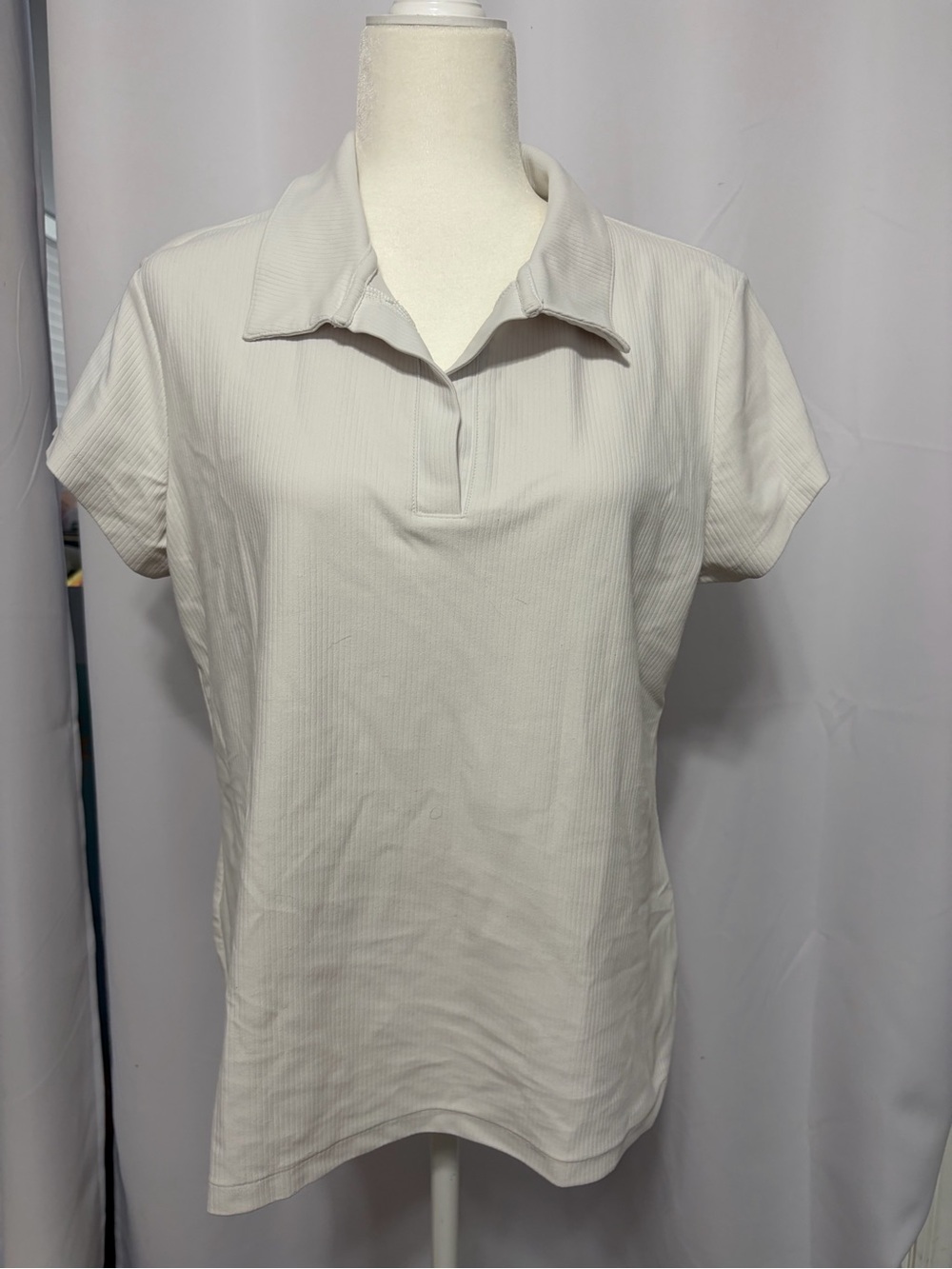 Ribbed Short-Sleeve Polo Top